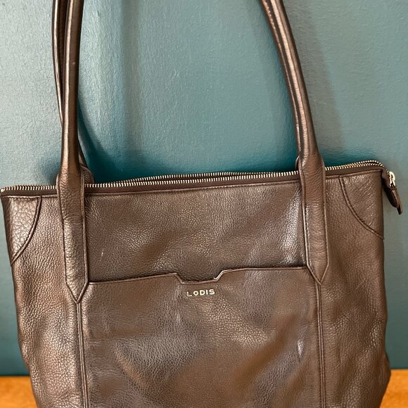 Lodis Leather Tote  Black Tablet Leather Travel Purse Bag Tote Luggage Sleeve - Picture 2 of 4